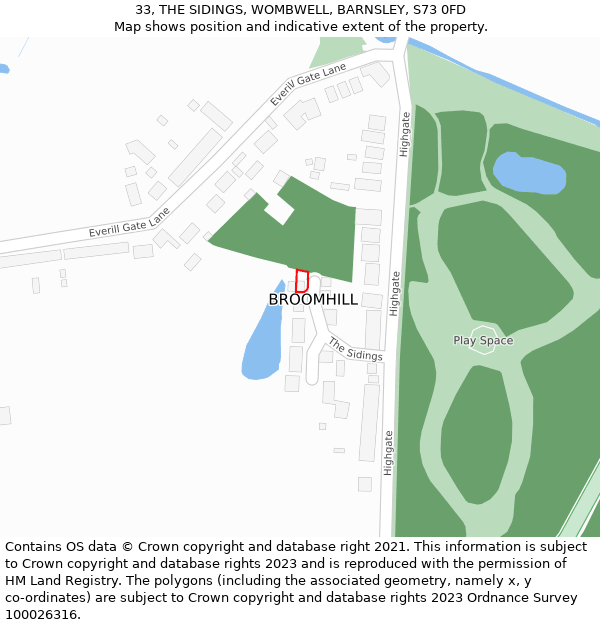 33, THE SIDINGS, WOMBWELL, BARNSLEY, S73 0FD: Location map and indicative extent of plot