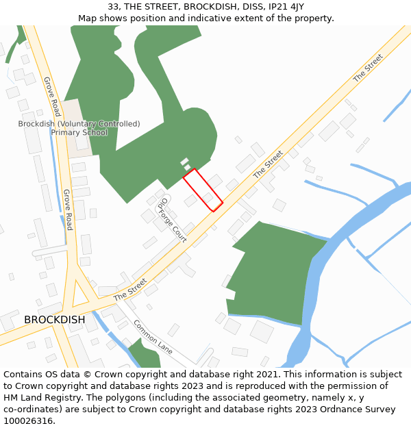 33, THE STREET, BROCKDISH, DISS, IP21 4JY: Location map and indicative extent of plot