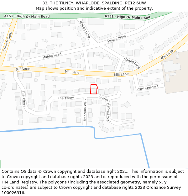 33, THE TILNEY, WHAPLODE, SPALDING, PE12 6UW: Location map and indicative extent of plot
