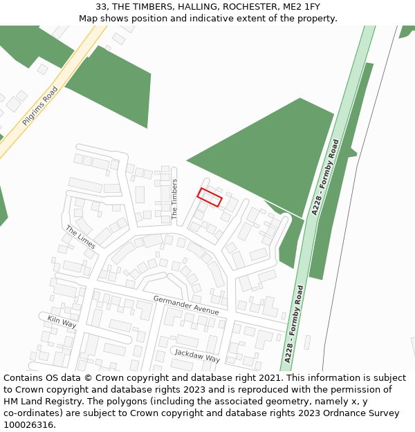 33, THE TIMBERS, HALLING, ROCHESTER, ME2 1FY: Location map and indicative extent of plot