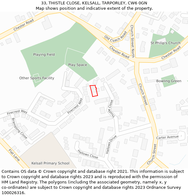 33, THISTLE CLOSE, KELSALL, TARPORLEY, CW6 0GN: Location map and indicative extent of plot