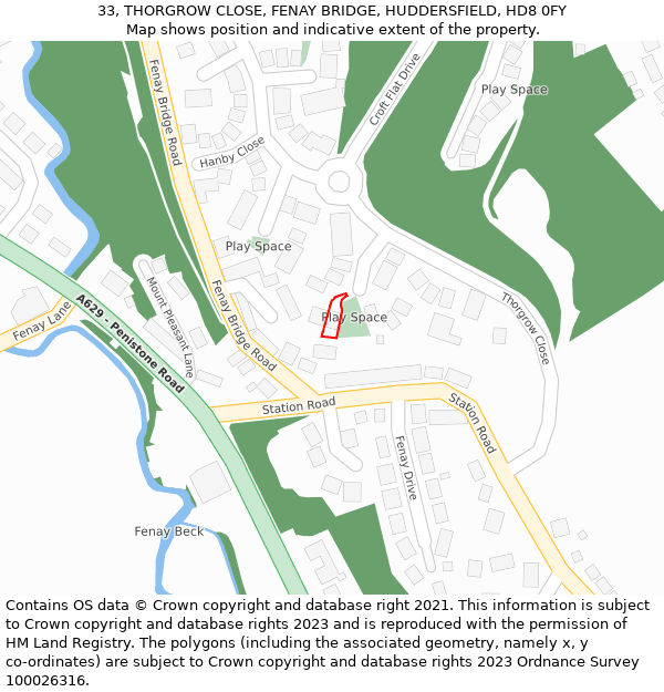 33, THORGROW CLOSE, FENAY BRIDGE, HUDDERSFIELD, HD8 0FY: Location map and indicative extent of plot