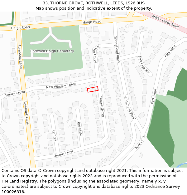 33, THORNE GROVE, ROTHWELL, LEEDS, LS26 0HS: Location map and indicative extent of plot