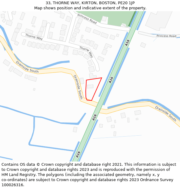 33, THORNE WAY, KIRTON, BOSTON, PE20 1JP: Location map and indicative extent of plot