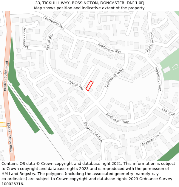 33, TICKHILL WAY, ROSSINGTON, DONCASTER, DN11 0FJ: Location map and indicative extent of plot