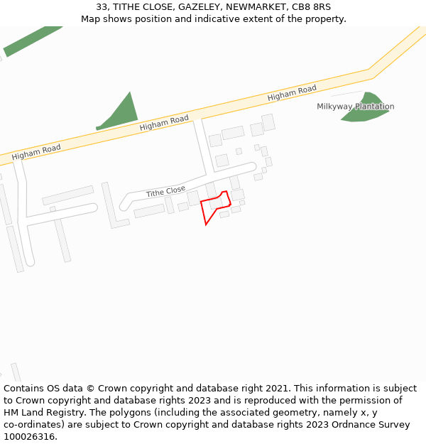 33, TITHE CLOSE, GAZELEY, NEWMARKET, CB8 8RS: Location map and indicative extent of plot