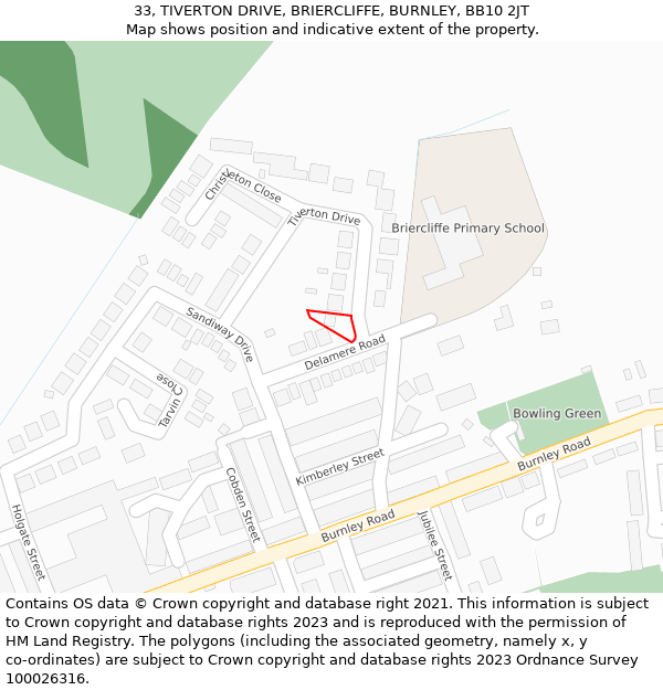 33, TIVERTON DRIVE, BRIERCLIFFE, BURNLEY, BB10 2JT: Location map and indicative extent of plot