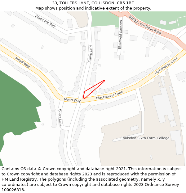 33, TOLLERS LANE, COULSDON, CR5 1BE: Location map and indicative extent of plot