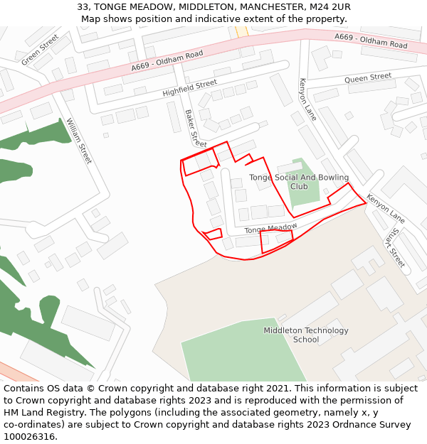 33, TONGE MEADOW, MIDDLETON, MANCHESTER, M24 2UR: Location map and indicative extent of plot