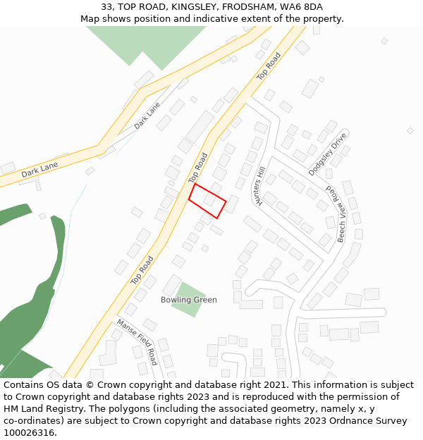 33, TOP ROAD, KINGSLEY, FRODSHAM, WA6 8DA: Location map and indicative extent of plot