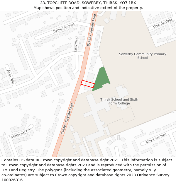 33, TOPCLIFFE ROAD, SOWERBY, THIRSK, YO7 1RX: Location map and indicative extent of plot