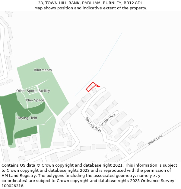 33, TOWN HILL BANK, PADIHAM, BURNLEY, BB12 8DH: Location map and indicative extent of plot