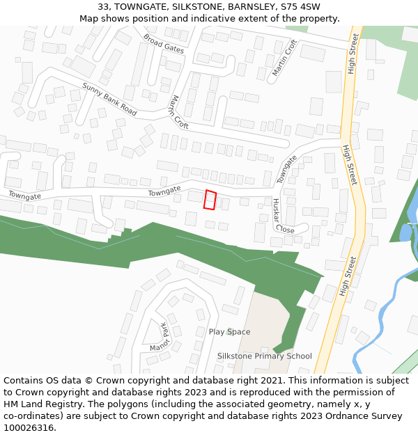 33, TOWNGATE, SILKSTONE, BARNSLEY, S75 4SW: Location map and indicative extent of plot