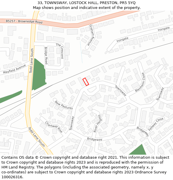 33, TOWNSWAY, LOSTOCK HALL, PRESTON, PR5 5YQ: Location map and indicative extent of plot