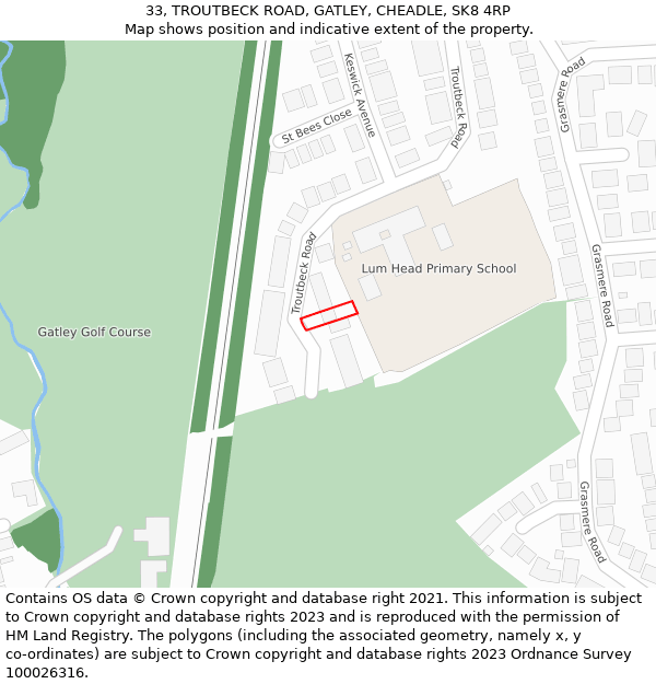 33, TROUTBECK ROAD, GATLEY, CHEADLE, SK8 4RP: Location map and indicative extent of plot