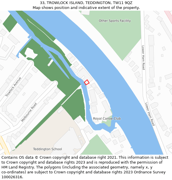 33, TROWLOCK ISLAND, TEDDINGTON, TW11 9QZ: Location map and indicative extent of plot