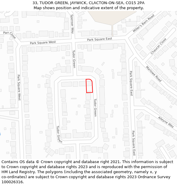 33, TUDOR GREEN, JAYWICK, CLACTON-ON-SEA, CO15 2PA: Location map and indicative extent of plot