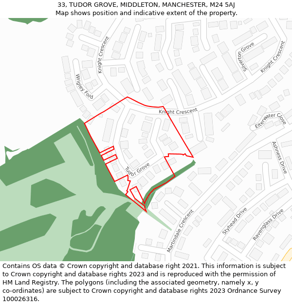 33, TUDOR GROVE, MIDDLETON, MANCHESTER, M24 5AJ: Location map and indicative extent of plot