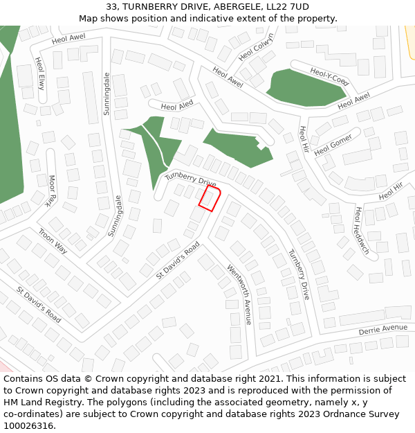 33, TURNBERRY DRIVE, ABERGELE, LL22 7UD: Location map and indicative extent of plot