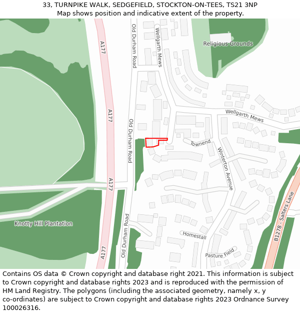 33, TURNPIKE WALK, SEDGEFIELD, STOCKTON-ON-TEES, TS21 3NP: Location map and indicative extent of plot