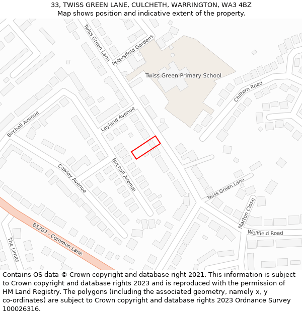 33, TWISS GREEN LANE, CULCHETH, WARRINGTON, WA3 4BZ: Location map and indicative extent of plot