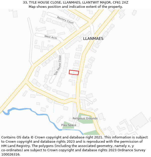 33, TYLE HOUSE CLOSE, LLANMAES, LLANTWIT MAJOR, CF61 2XZ: Location map and indicative extent of plot