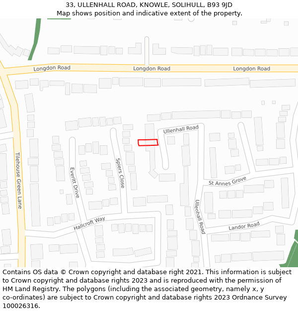 33, ULLENHALL ROAD, KNOWLE, SOLIHULL, B93 9JD: Location map and indicative extent of plot