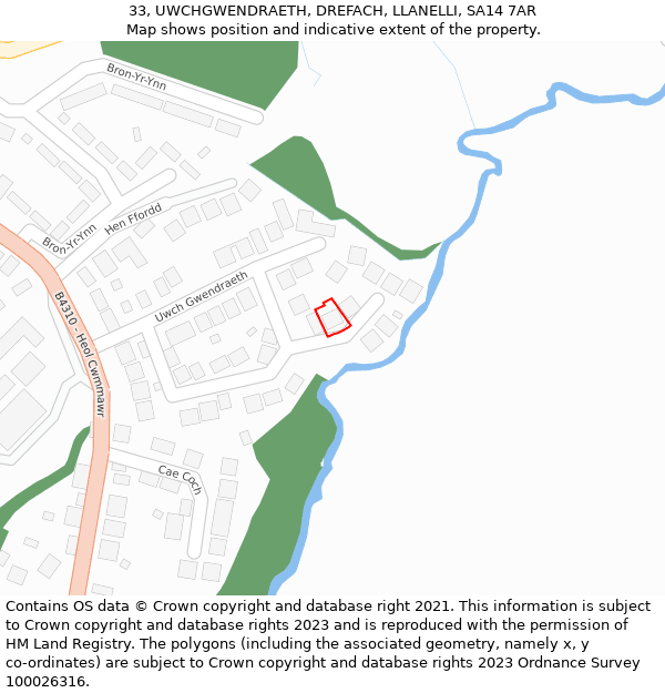 33, UWCHGWENDRAETH, DREFACH, LLANELLI, SA14 7AR: Location map and indicative extent of plot