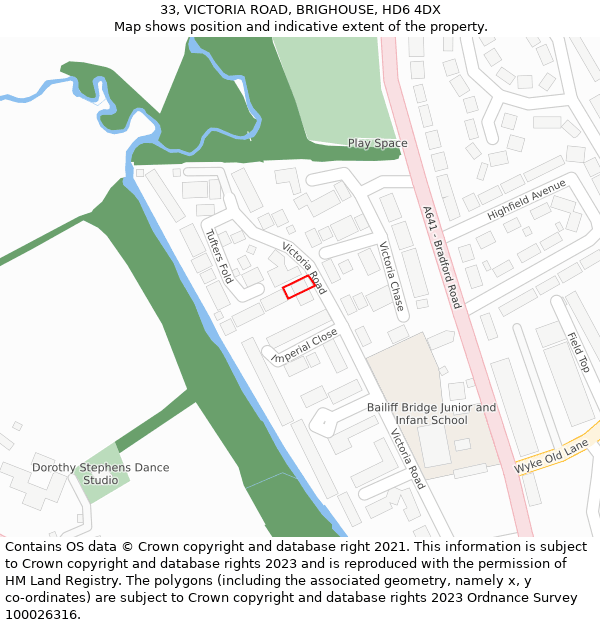 33, VICTORIA ROAD, BRIGHOUSE, HD6 4DX: Location map and indicative extent of plot