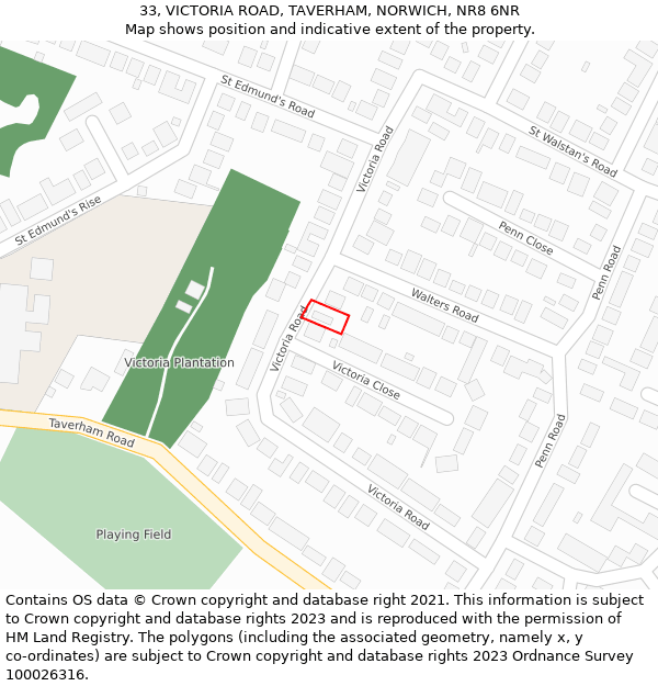 33, VICTORIA ROAD, TAVERHAM, NORWICH, NR8 6NR: Location map and indicative extent of plot