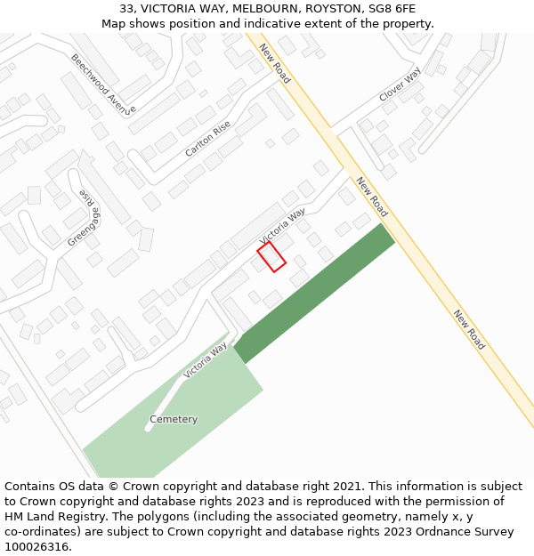 33, VICTORIA WAY, MELBOURN, ROYSTON, SG8 6FE: Location map and indicative extent of plot