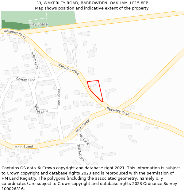 33, WAKERLEY ROAD, BARROWDEN, OAKHAM, LE15 8EP: Location map and indicative extent of plot