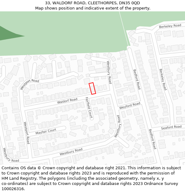 33, WALDORF ROAD, CLEETHORPES, DN35 0QD: Location map and indicative extent of plot