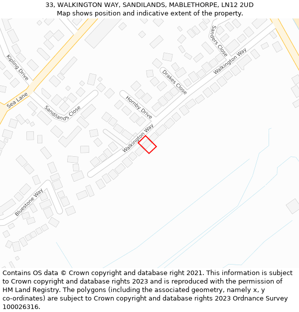 33, WALKINGTON WAY, SANDILANDS, MABLETHORPE, LN12 2UD: Location map and indicative extent of plot