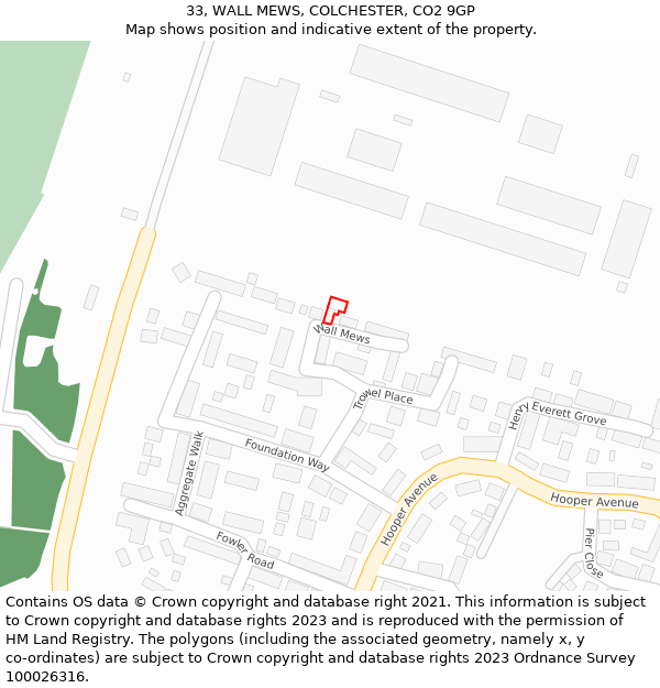 33, WALL MEWS, COLCHESTER, CO2 9GP: Location map and indicative extent of plot