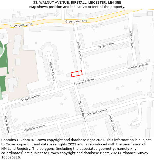 33, WALNUT AVENUE, BIRSTALL, LEICESTER, LE4 3EB: Location map and indicative extent of plot