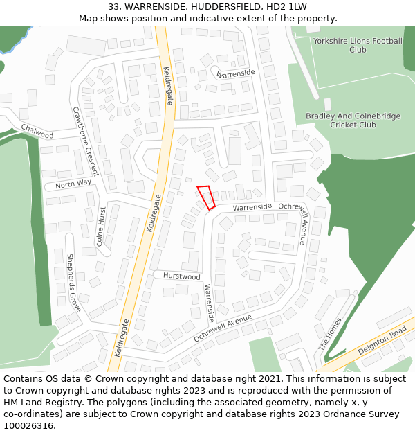 33, WARRENSIDE, HUDDERSFIELD, HD2 1LW: Location map and indicative extent of plot