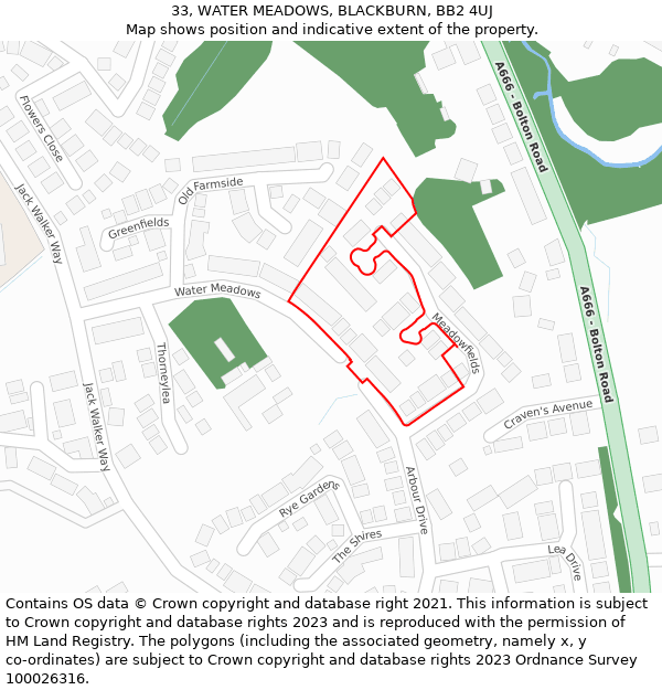 33, WATER MEADOWS, BLACKBURN, BB2 4UJ: Location map and indicative extent of plot