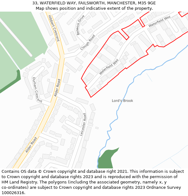 33, WATERFIELD WAY, FAILSWORTH, MANCHESTER, M35 9GE: Location map and indicative extent of plot