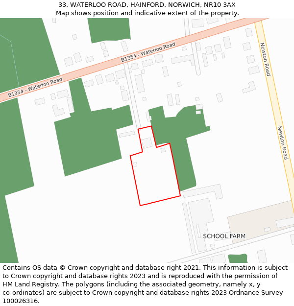 33, WATERLOO ROAD, HAINFORD, NORWICH, NR10 3AX: Location map and indicative extent of plot