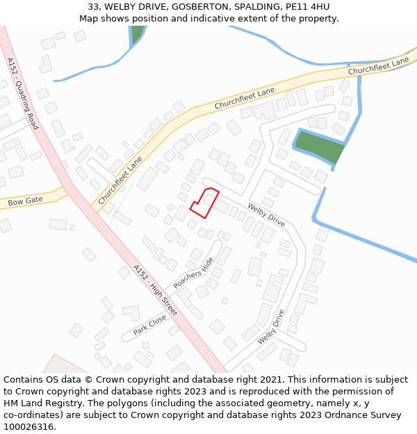 33, WELBY DRIVE, GOSBERTON, SPALDING, PE11 4HU: Location map and indicative extent of plot