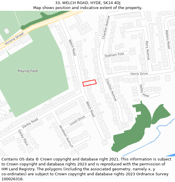 33, WELCH ROAD, HYDE, SK14 4DJ: Location map and indicative extent of plot