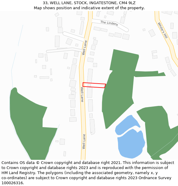 33, WELL LANE, STOCK, INGATESTONE, CM4 9LZ: Location map and indicative extent of plot