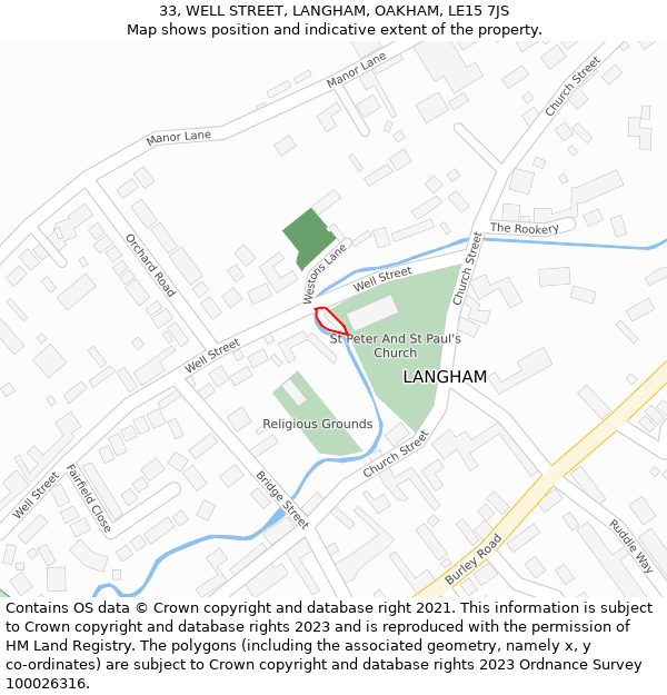 33, WELL STREET, LANGHAM, OAKHAM, LE15 7JS: Location map and indicative extent of plot