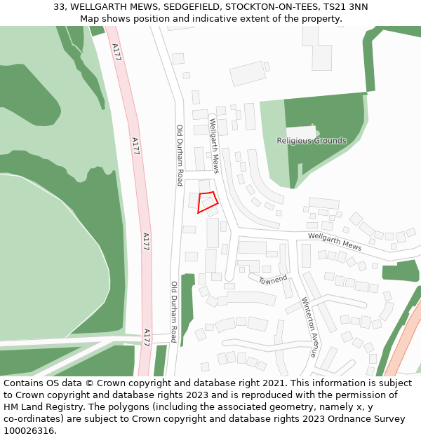 33, WELLGARTH MEWS, SEDGEFIELD, STOCKTON-ON-TEES, TS21 3NN: Location map and indicative extent of plot