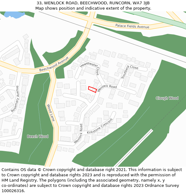 33, WENLOCK ROAD, BEECHWOOD, RUNCORN, WA7 3JB: Location map and indicative extent of plot