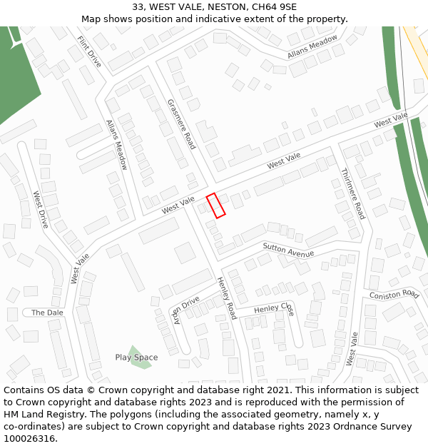 33, WEST VALE, NESTON, CH64 9SE: Location map and indicative extent of plot