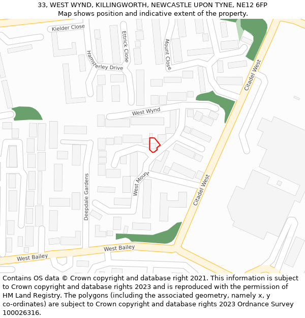33, WEST WYND, KILLINGWORTH, NEWCASTLE UPON TYNE, NE12 6FP: Location map and indicative extent of plot
