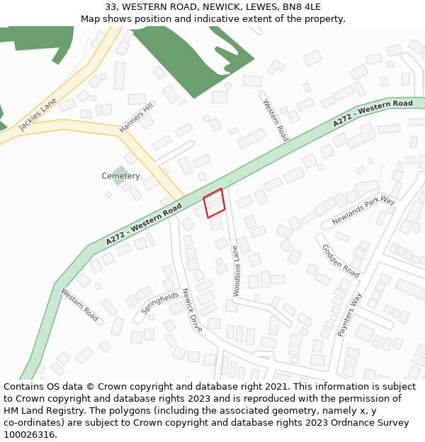 33, WESTERN ROAD, NEWICK, LEWES, BN8 4LE: Location map and indicative extent of plot