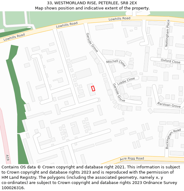 33, WESTMORLAND RISE, PETERLEE, SR8 2EX: Location map and indicative extent of plot